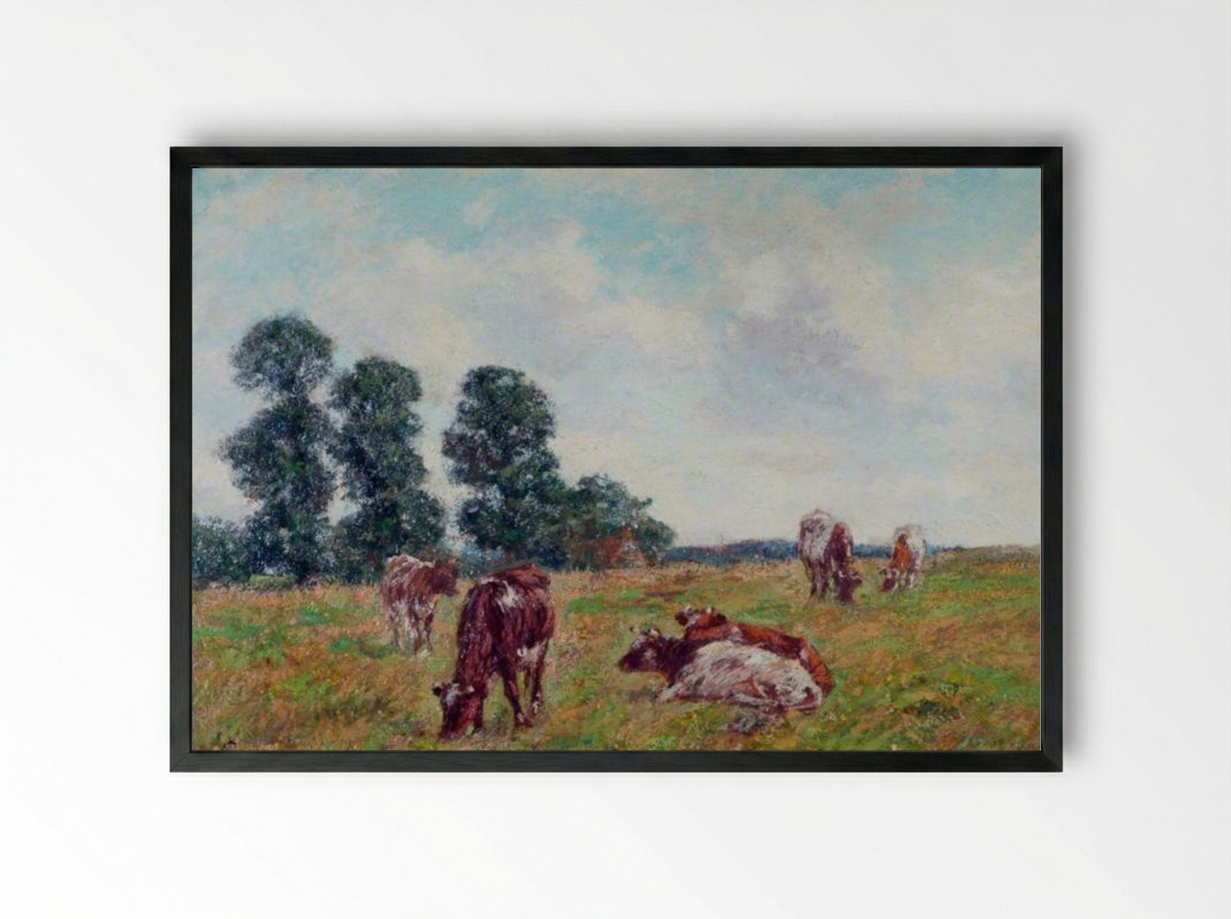 Meadow Scene with Cattle and Trees - James Charles - Framed Print Black