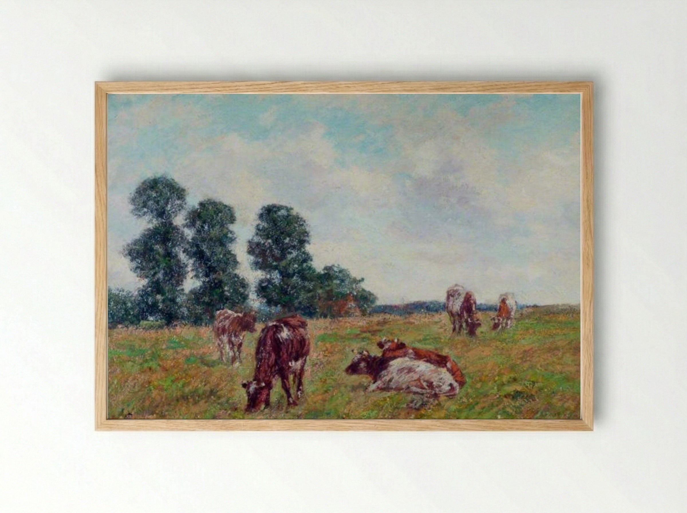 Meadow Scene with Cattle and Trees - James Charles - Framed Print Wood