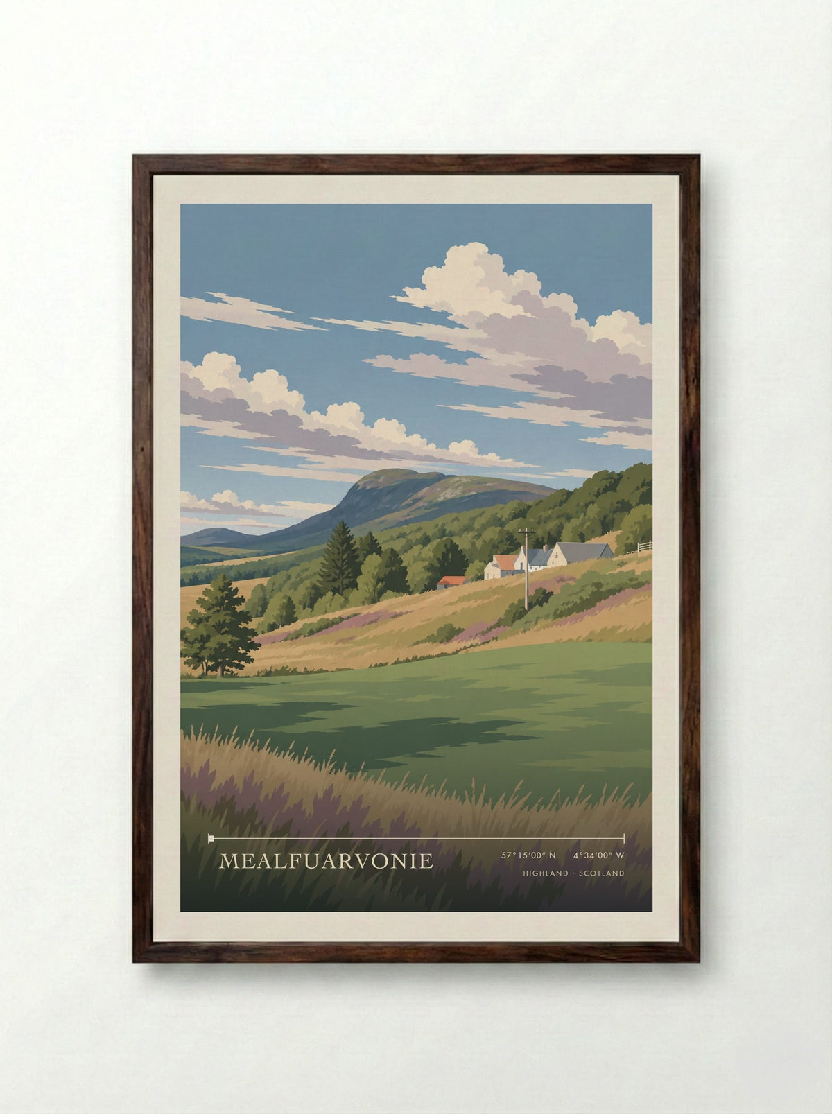 Mealfuarvonie, Highland | Travel Poster - Framed Print Dark Wood