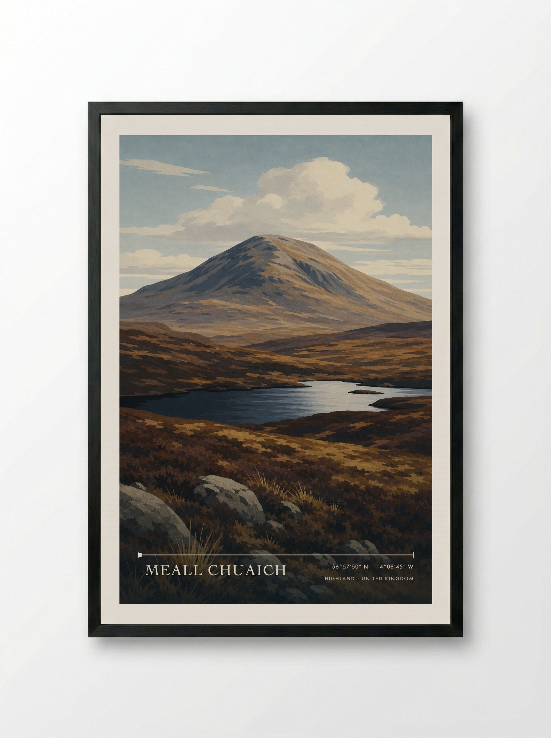 Meall Chuaich Highland United Kingdom Travel Poster - Framed Print Black