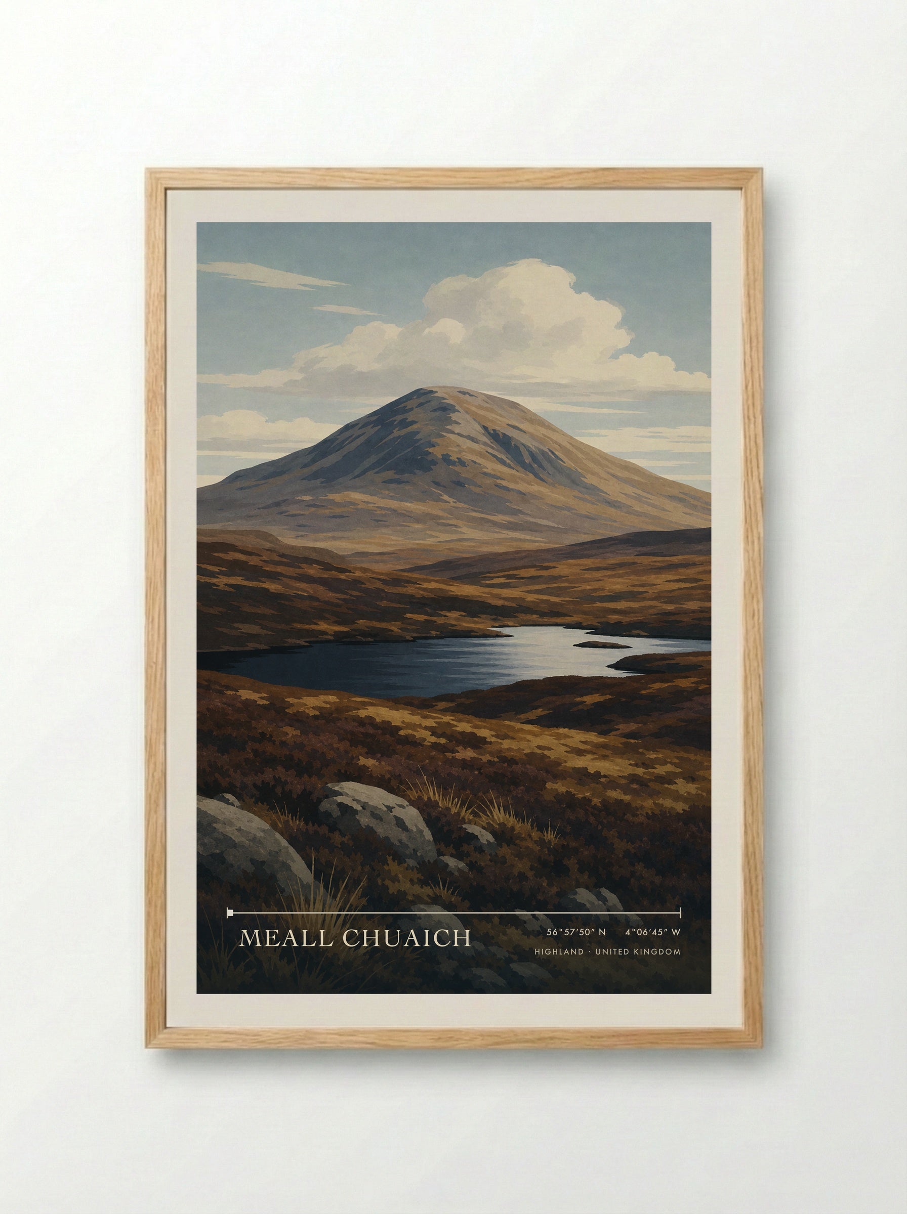 Meall Chuaich Highland United Kingdom Travel Poster - Framed Print Wood