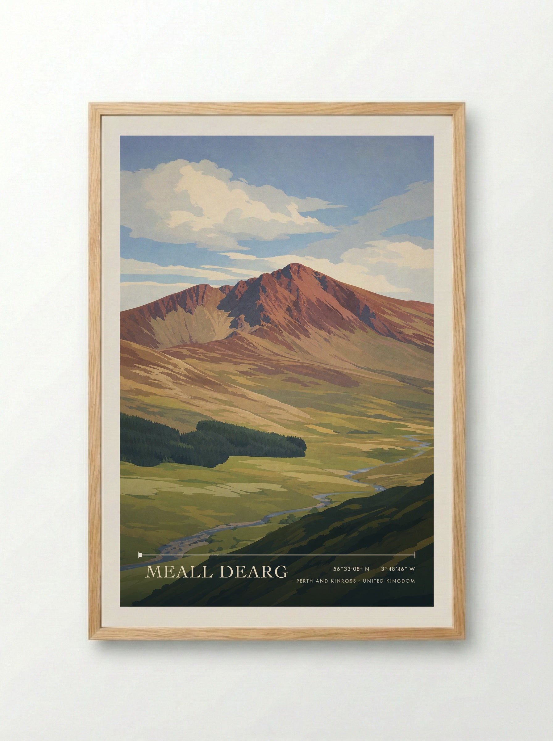 Meall Dearg Perth and Kinross United Kingdom Travel Poster - Framed Print Wood