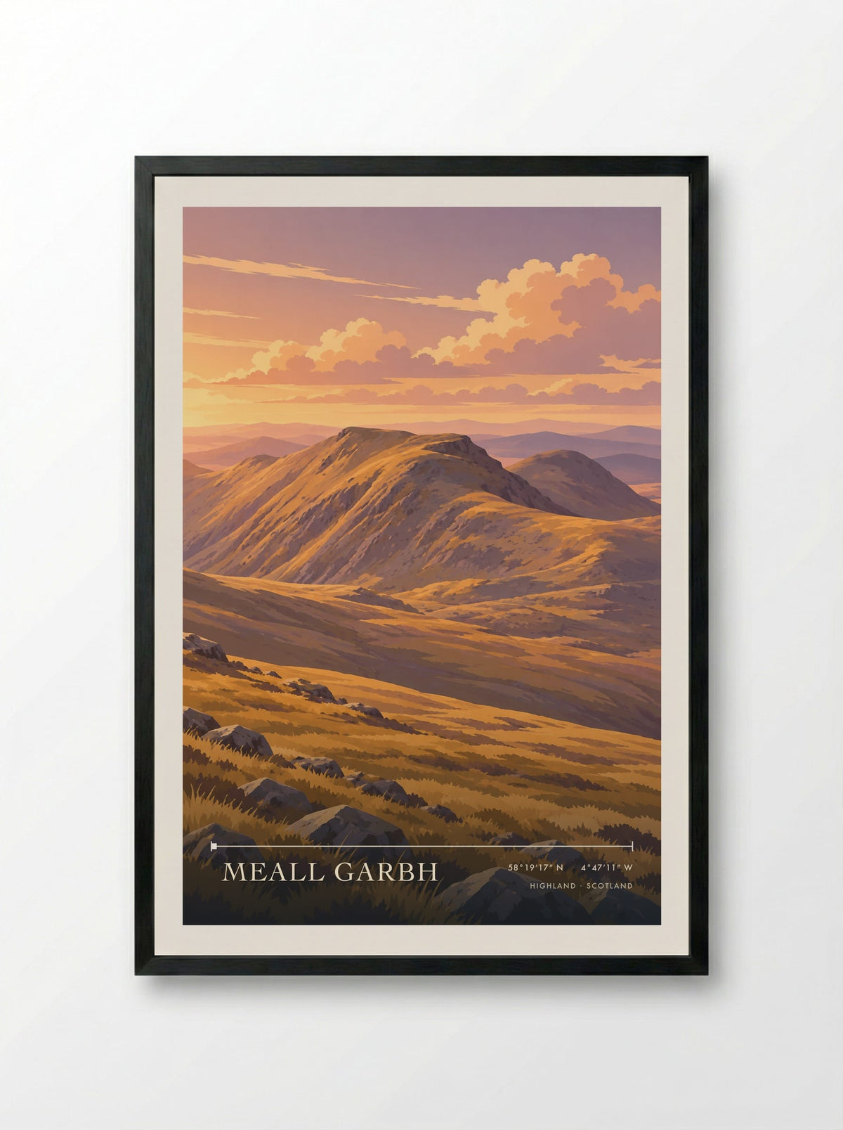 Meall Garbh, Highland | Travel Poster - Framed Print Black