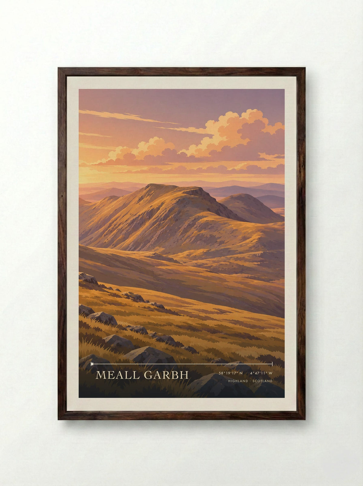 Meall Garbh, Highland | Travel Poster - Framed Print Dark Wood