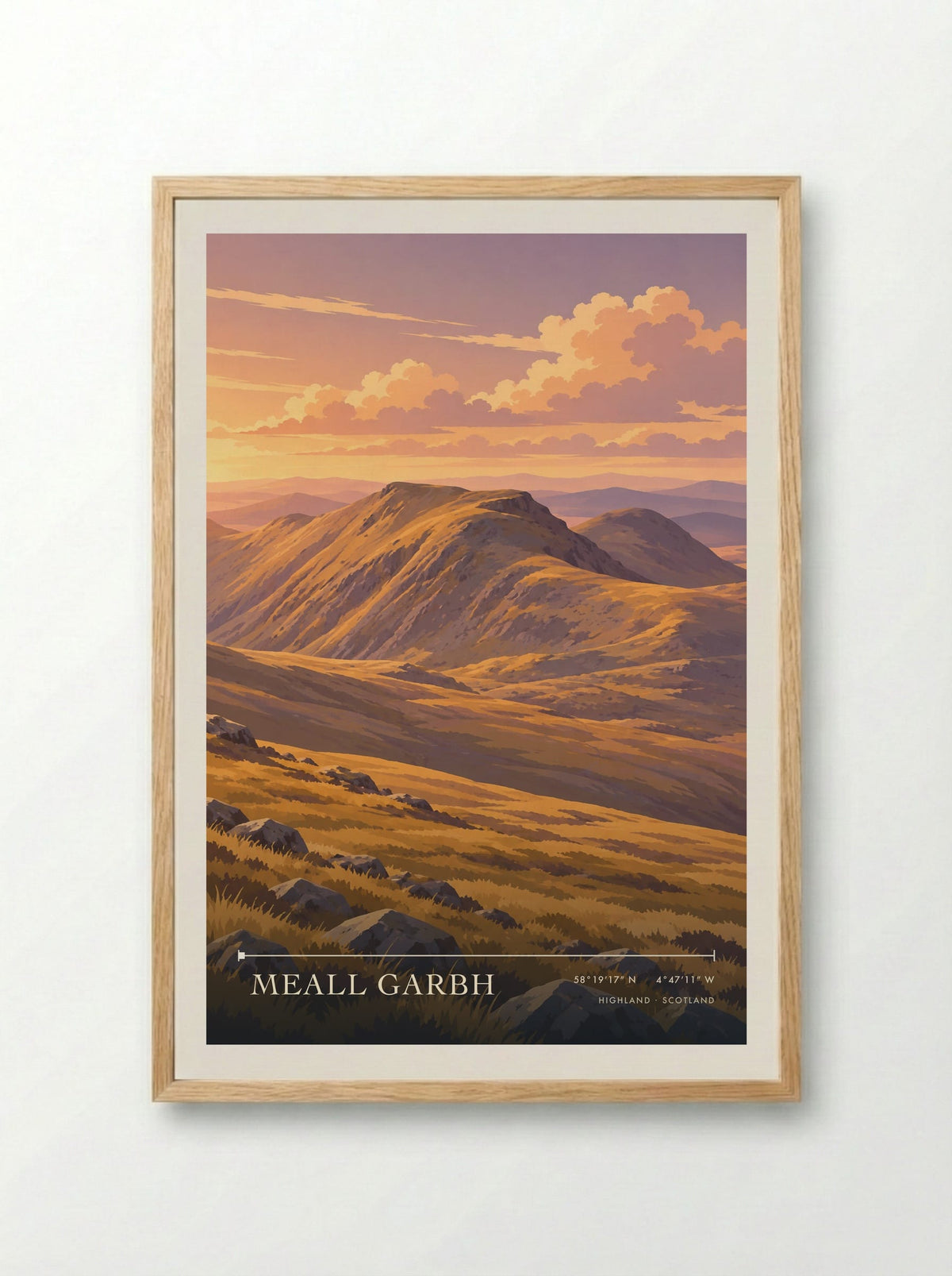 Meall Garbh, Highland | Travel Poster - Framed Print Wood