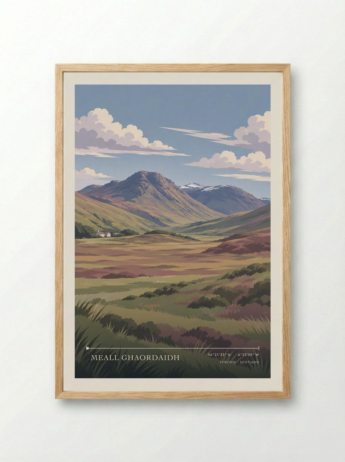 Meall Ghaordaidh, Stirling | Travel Poster - Framed Print Wood