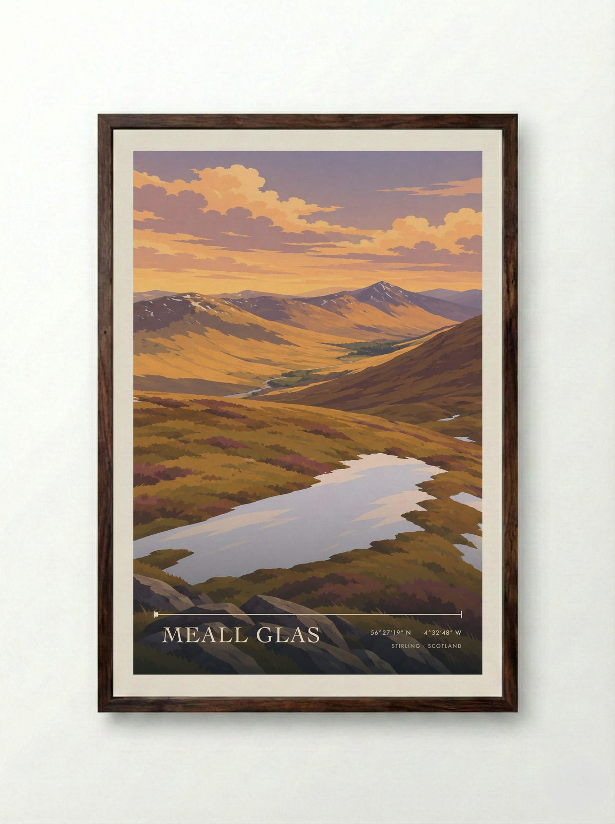 Meall Glas, Stirling | Travel Poster - Framed Print Dark Wood