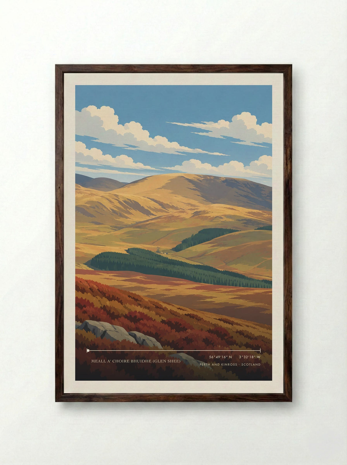 Meall a' Choire Bhuidhe (Glen Shee), Perth and Kinross | Travel Poster - Framed Print Dark Wood