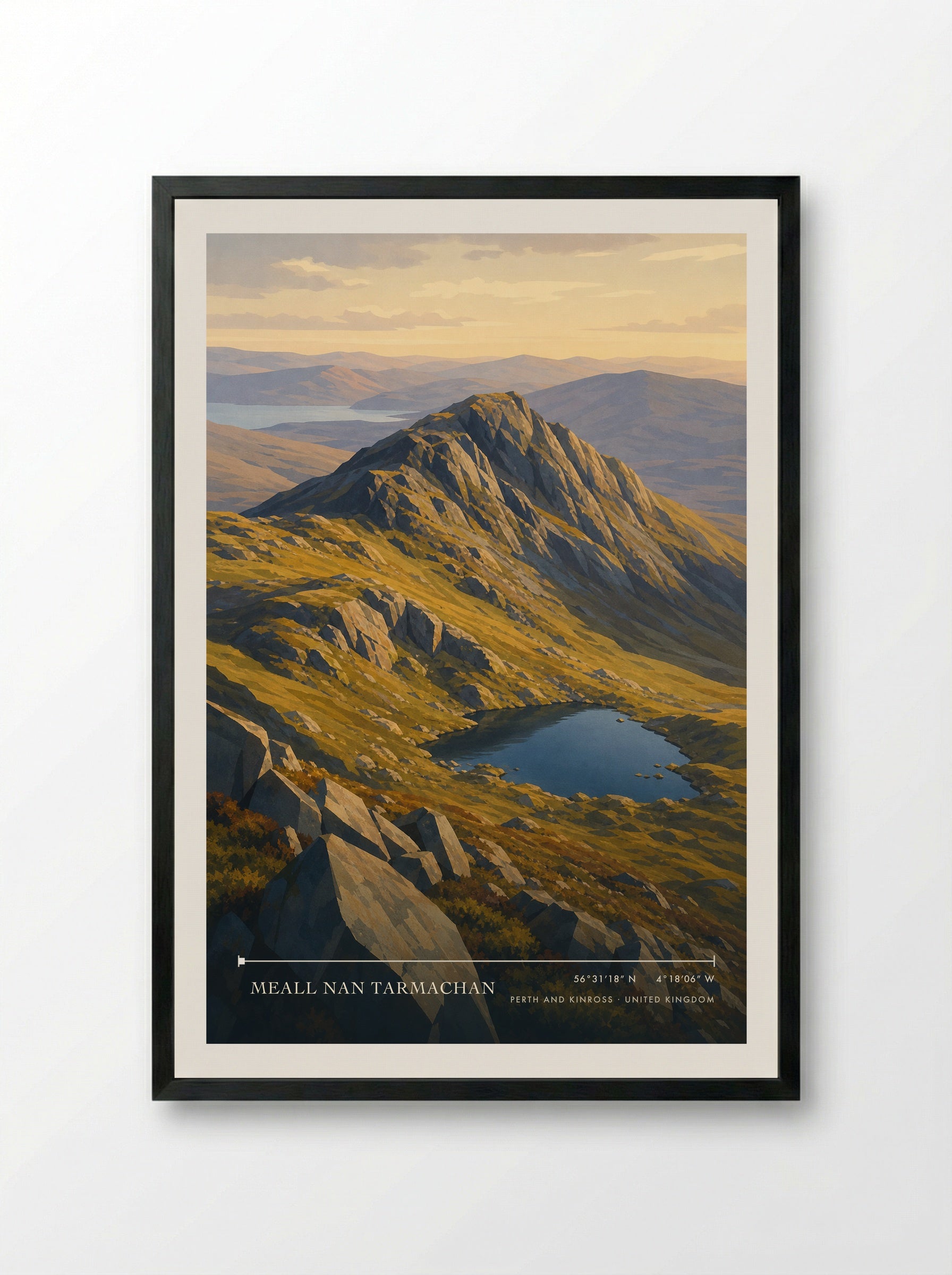 Meall nan Tarmachan Perth and Kinross United Kingdom Travel Poster - Framed Print Black