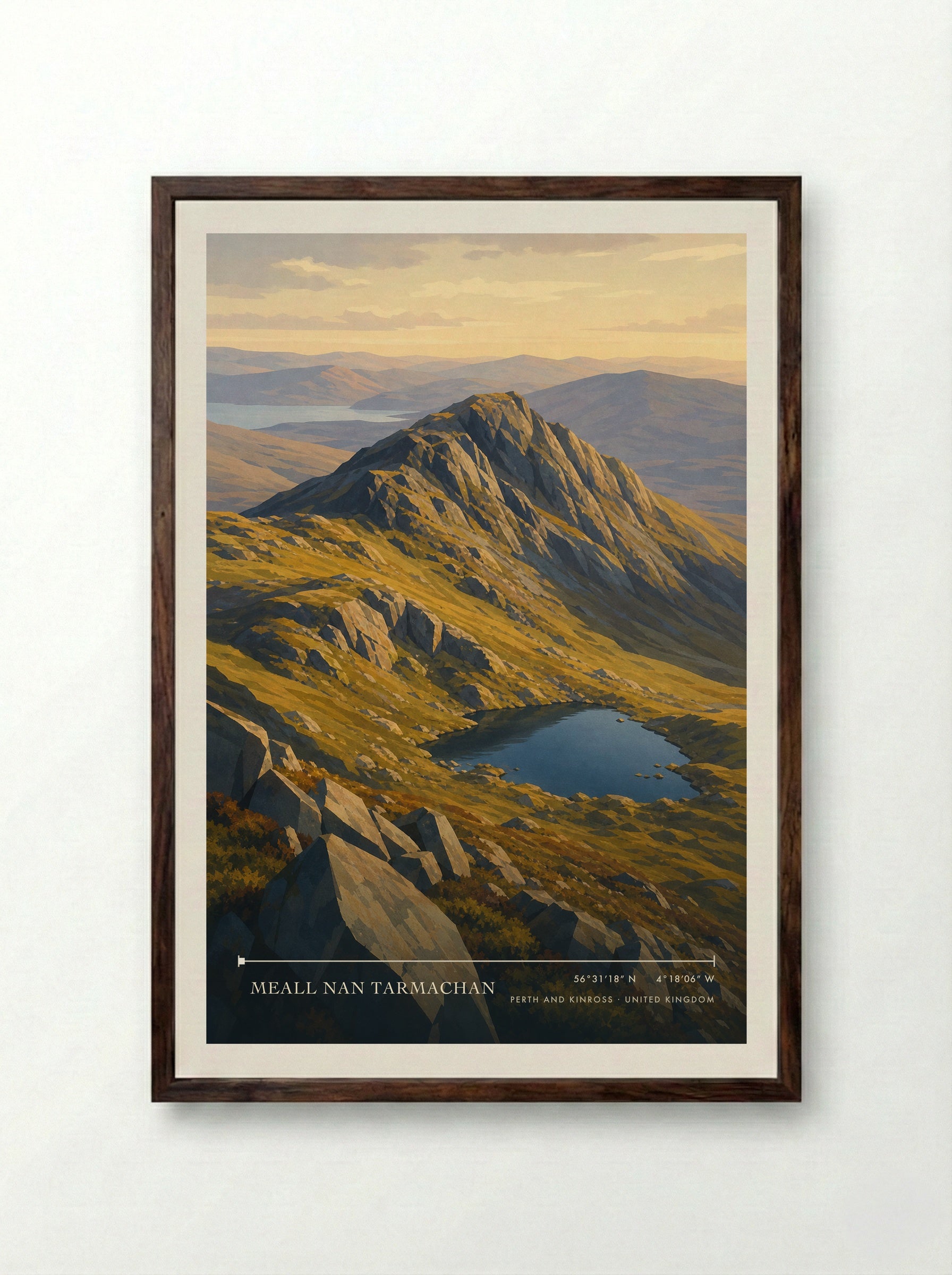 Meall nan Tarmachan Perth and Kinross United Kingdom Travel Poster - Framed Print Dark Wood