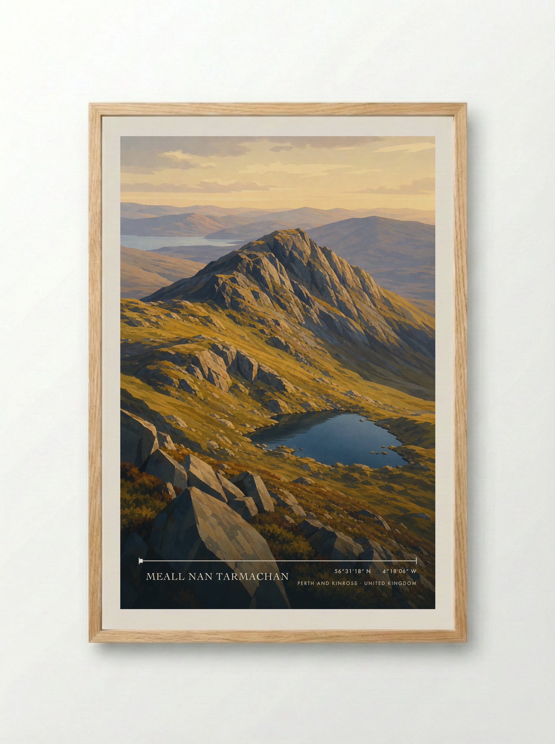 Meall nan Tarmachan Perth and Kinross United Kingdom Travel Poster - Framed Print Wood