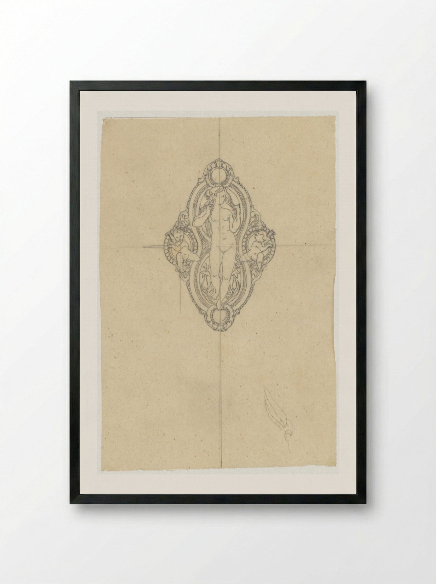 Medaillon (Design for Decorative Ornament) - Firma Feuchère - Framed Print Black