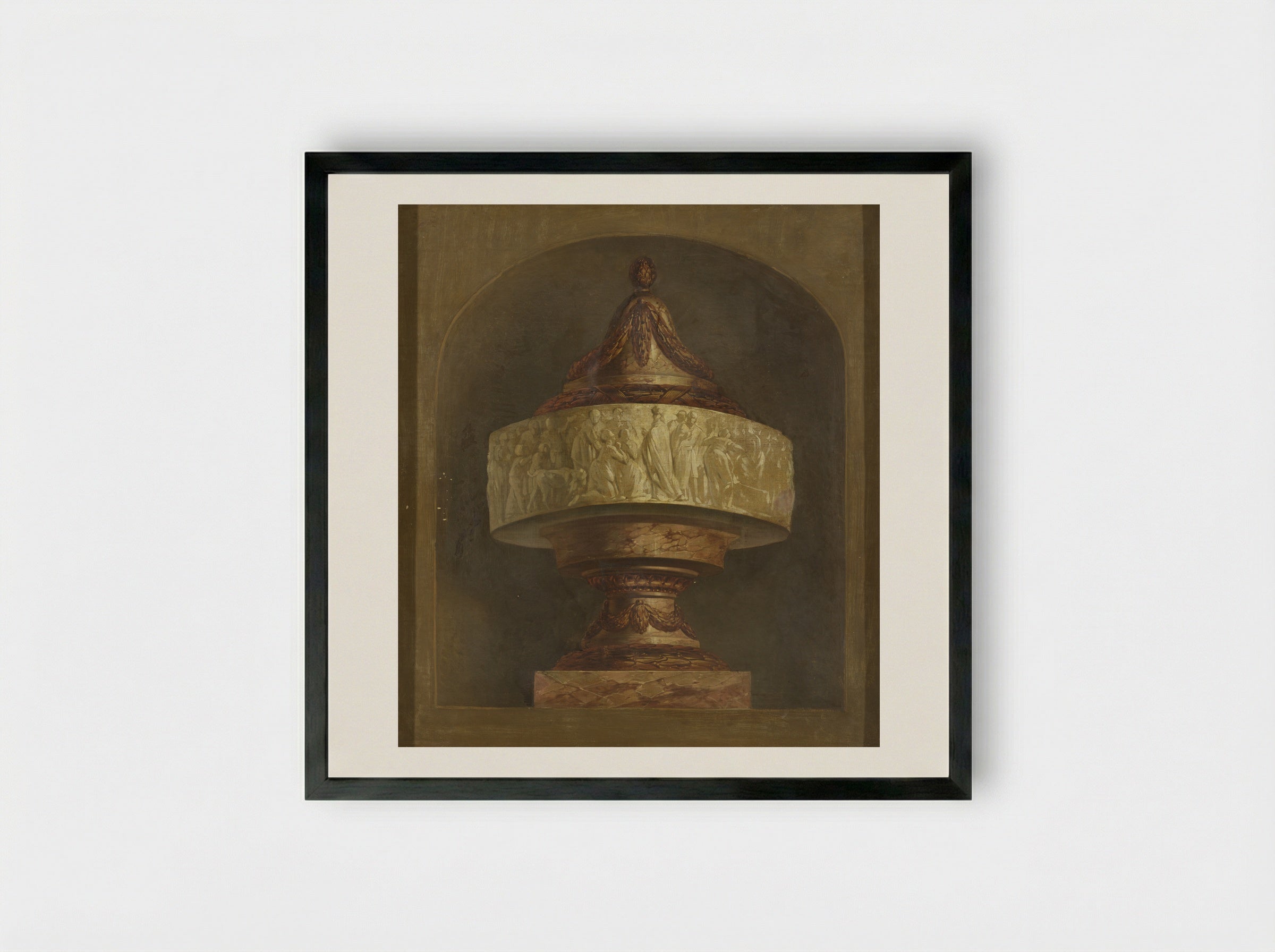 Medaillon met Bacchus omringd door drie putti en een geit - Jurriaan Andriessen - Framed Print Black