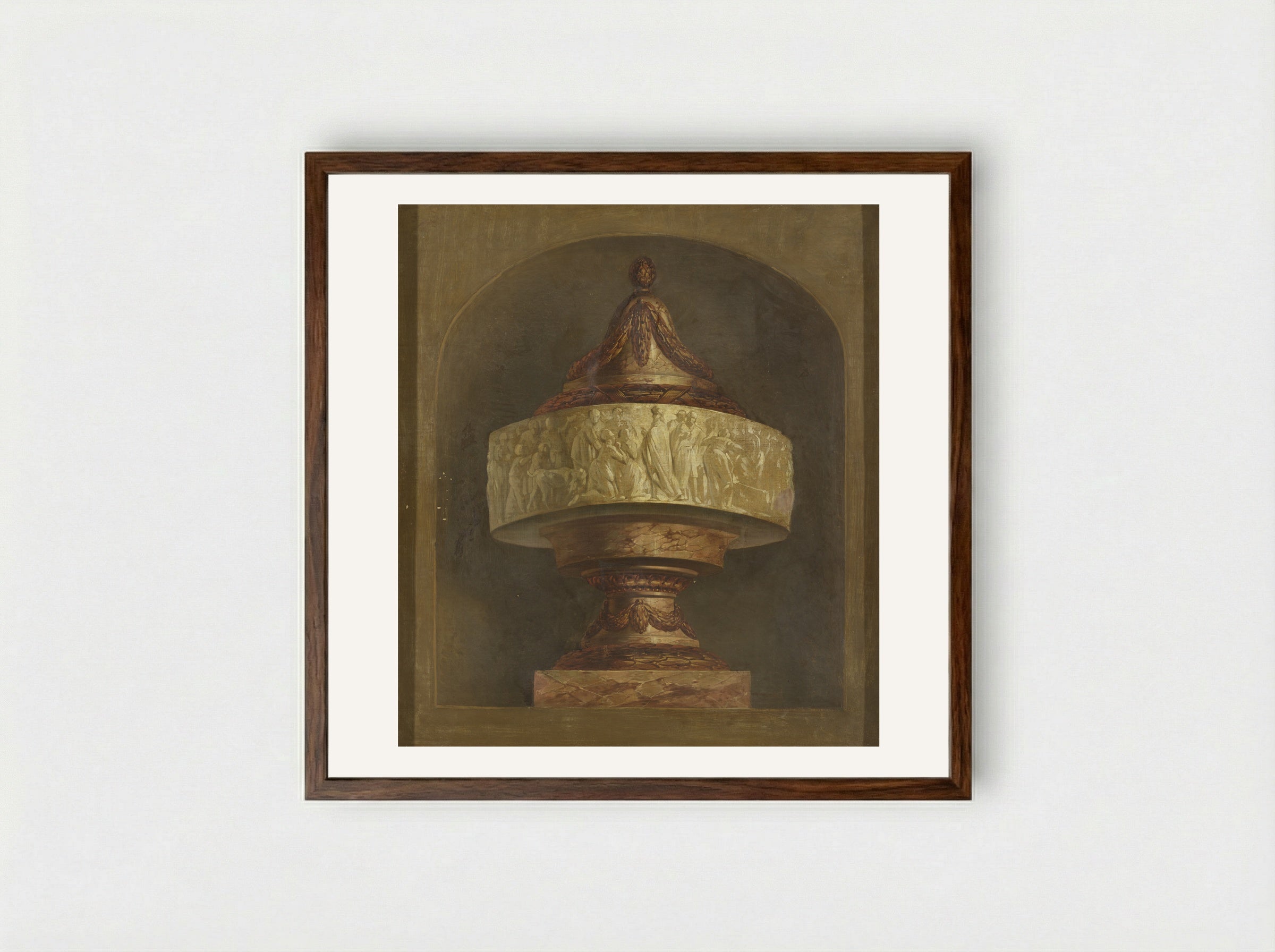 Medaillon met Bacchus omringd door drie putti en een geit - Jurriaan Andriessen - Framed Print Dark Wood