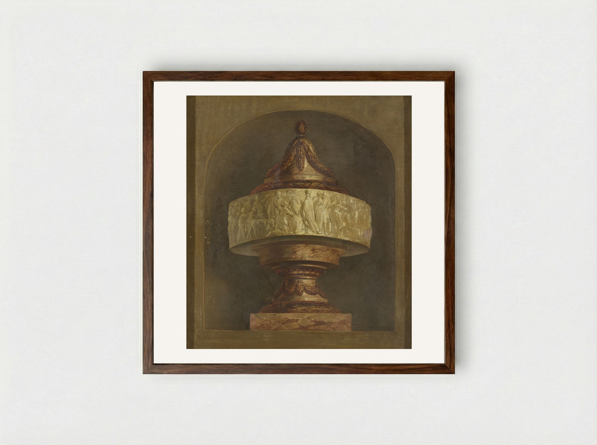 Medaillon met Bacchus omringd door drie putti en een geit - Jurriaan Andriessen - Framed Print Dark Wood