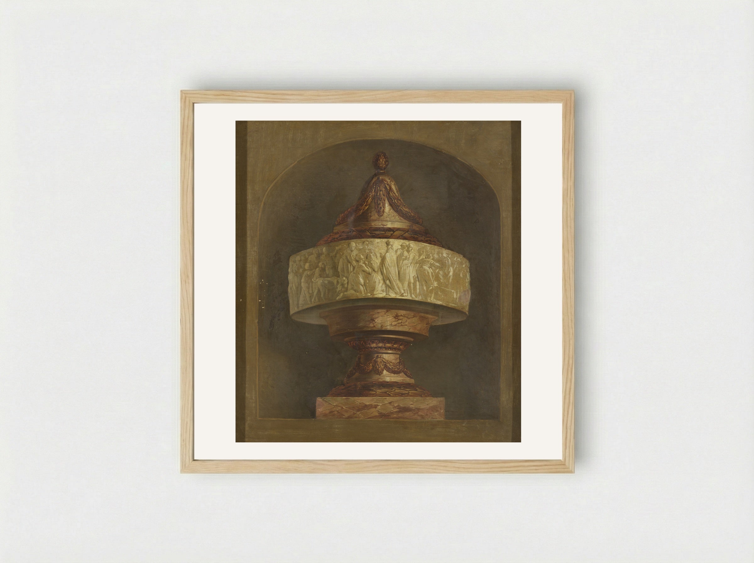 Medaillon met Bacchus omringd door drie putti en een geit - Jurriaan Andriessen - Framed Print Wood