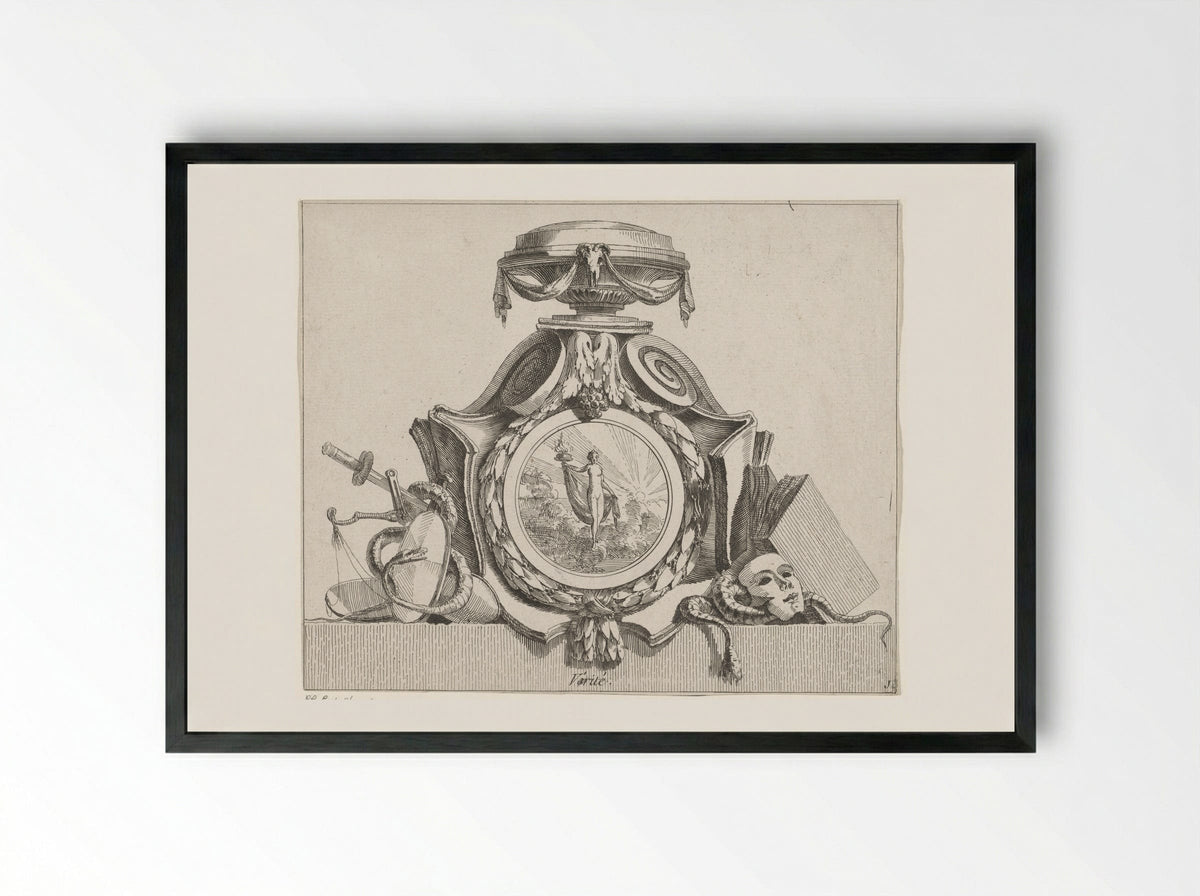 Medaillon met de personificatie van de Waarheid - Jean Charles Delafosse - Framed Print Black