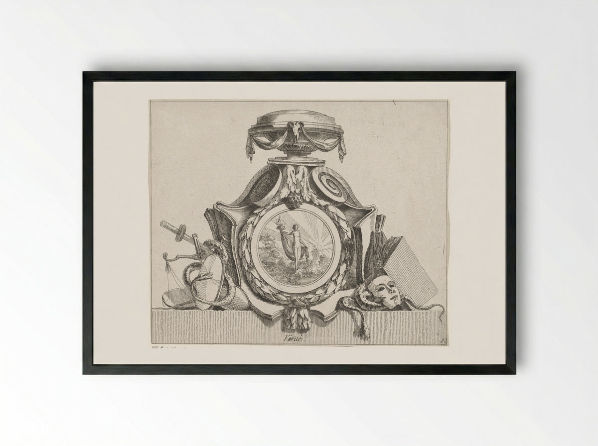 Medaillon met de personificatie van de Waarheid - Jean Charles Delafosse - Framed Print Black
