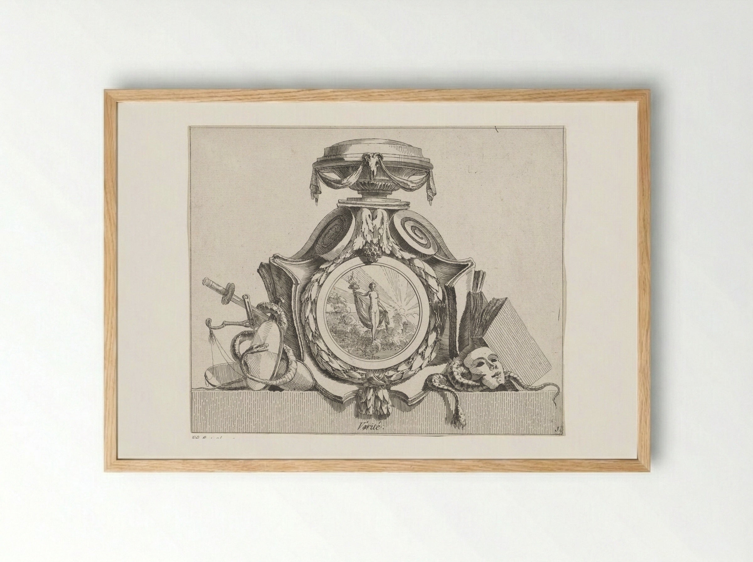 Medaillon met de personificatie van de Waarheid - Jean Charles Delafosse - Framed Print Wood