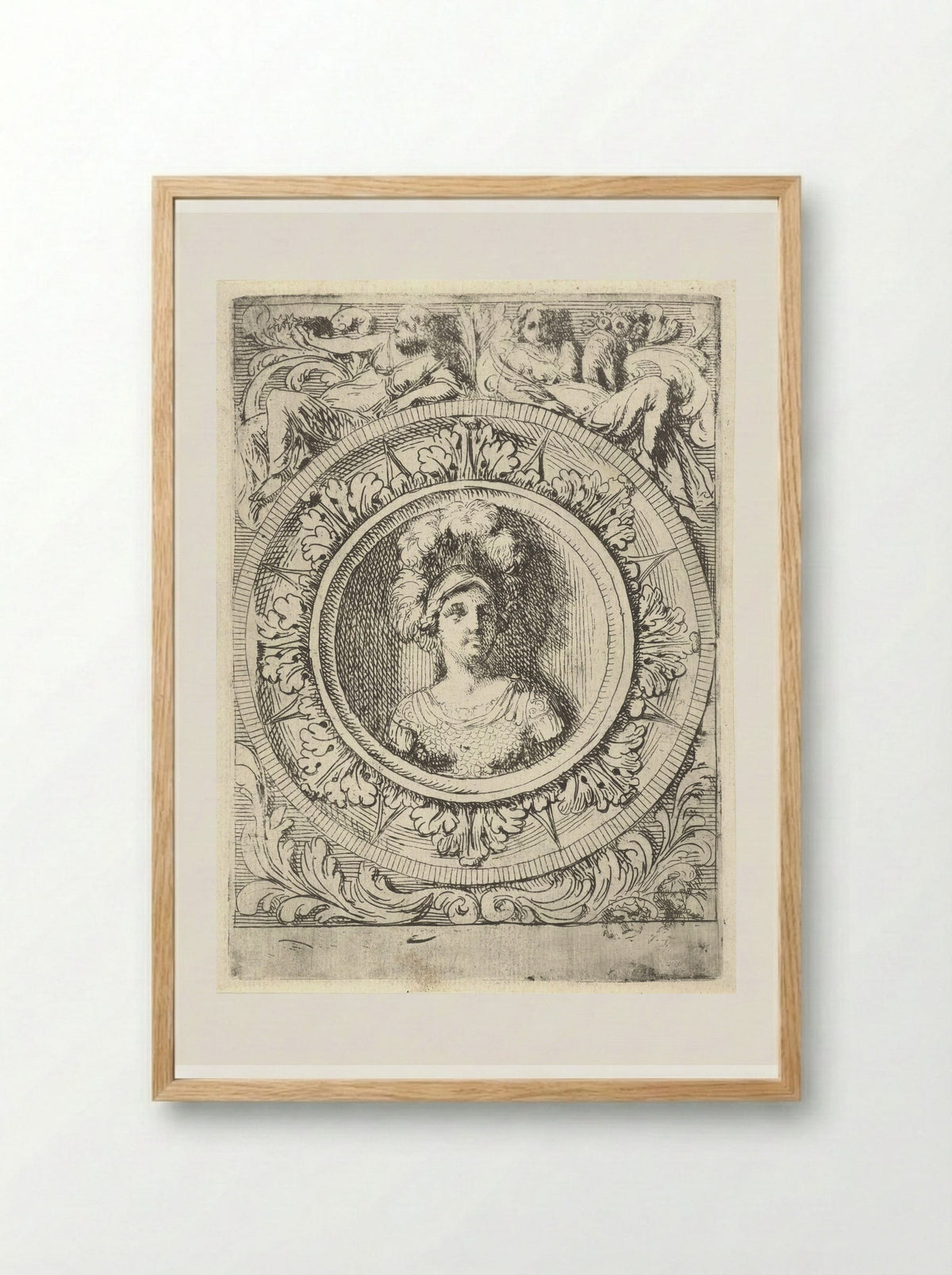 Medaillon met krijgsgodin Bellona - Gerard de Lairesse - Framed Print Wood