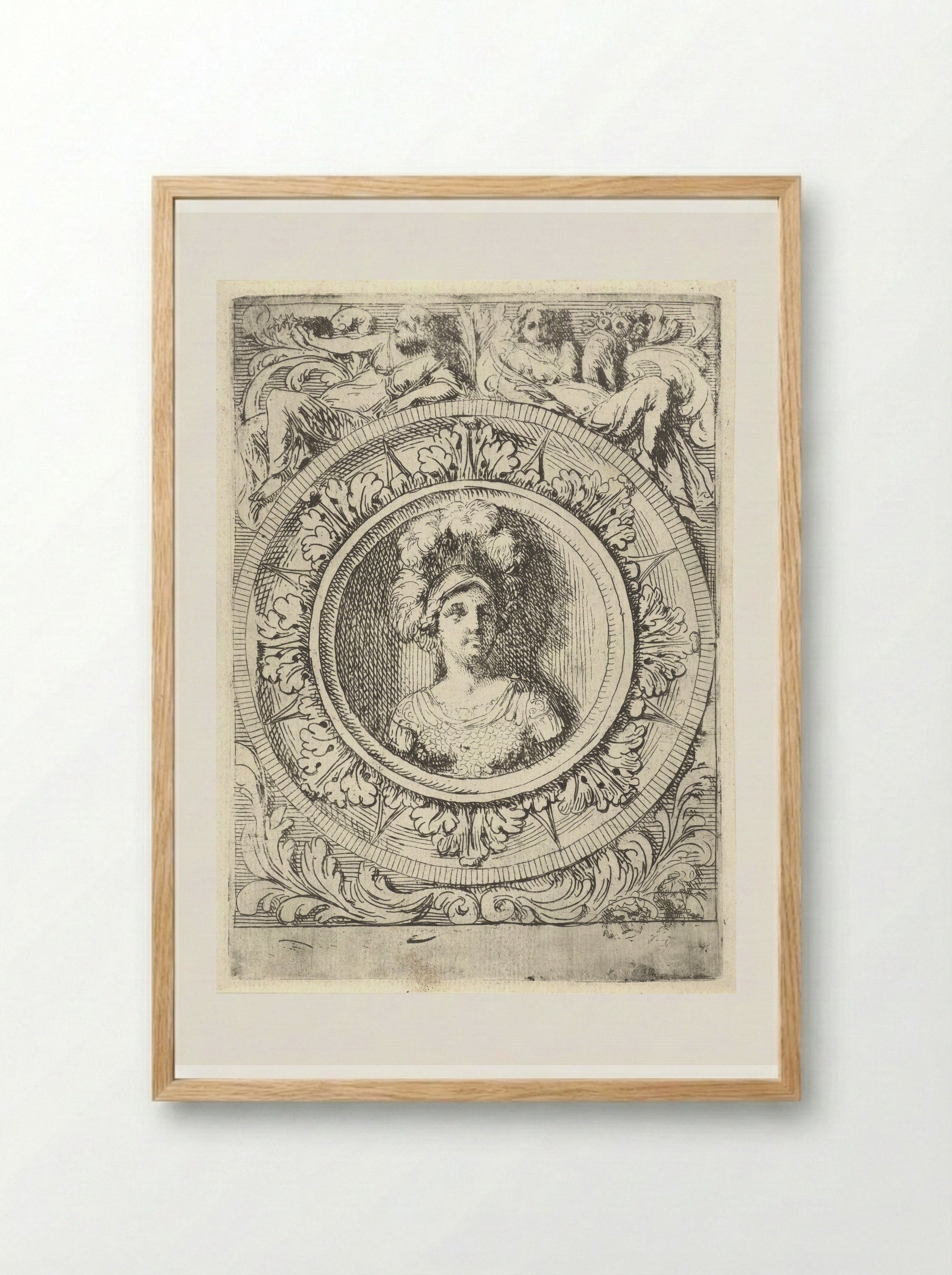 Medaillon met krijgsgodin Bellona - Gerard de Lairesse - Framed Print Wood