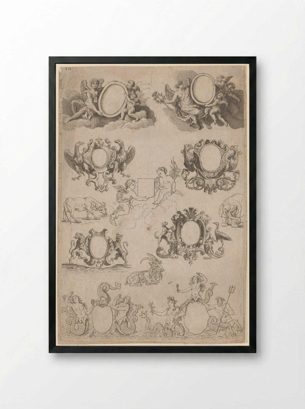 Medaillons en cartouches - Nicolas Guérard - Framed Print Black
