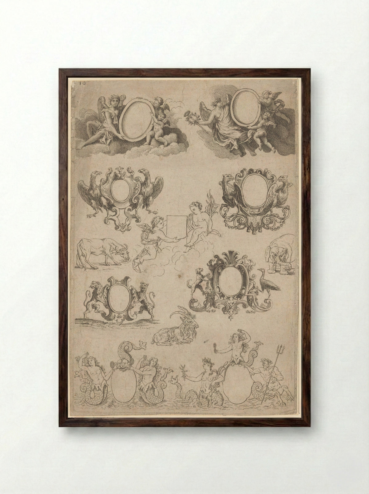 Medaillons en cartouches - Nicolas Guérard - Framed Print Dark Wood