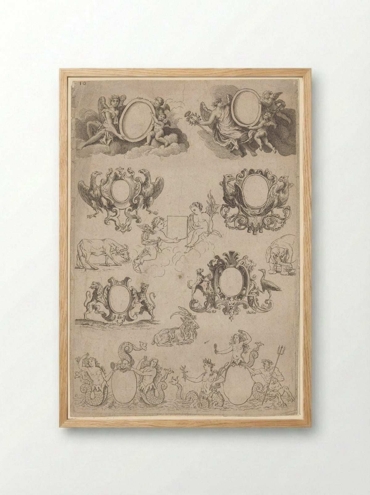 Medaillons en cartouches - Nicolas Guérard - Framed Print Wood