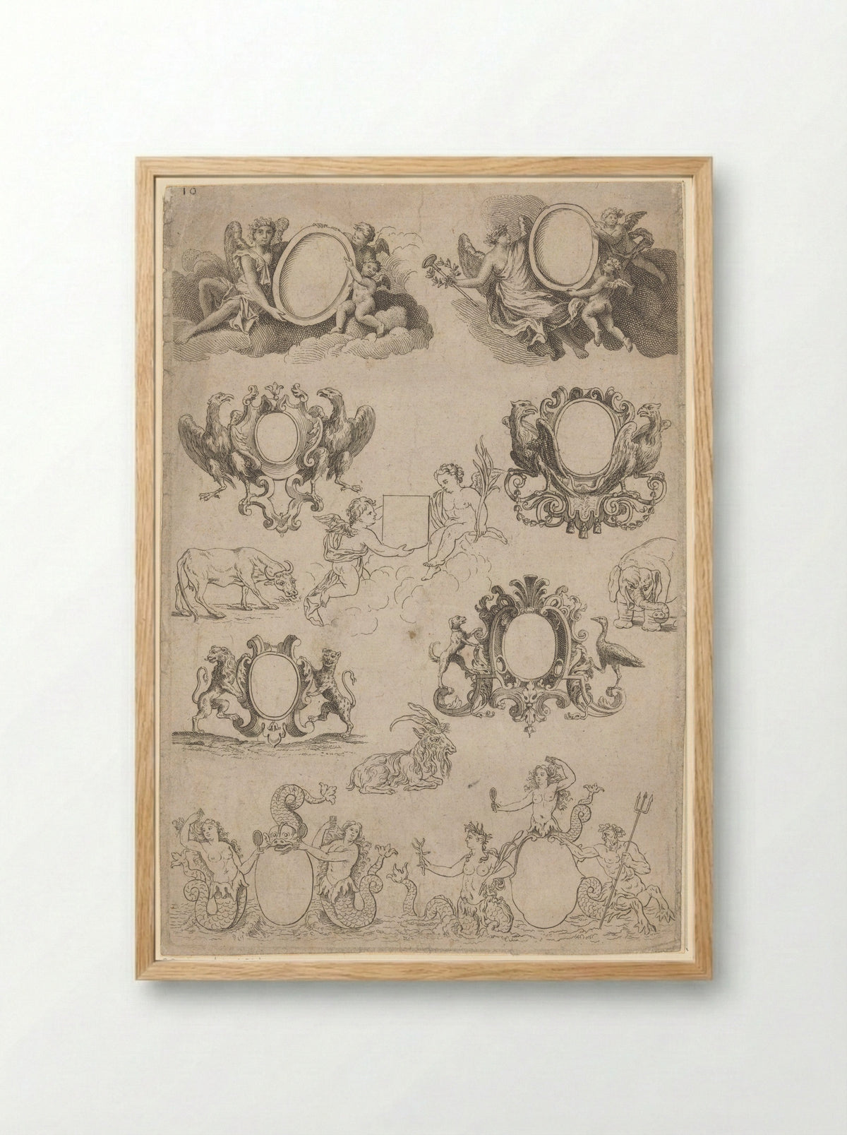 Medaillons en cartouches - Nicolas Guérard - Framed Print Wood