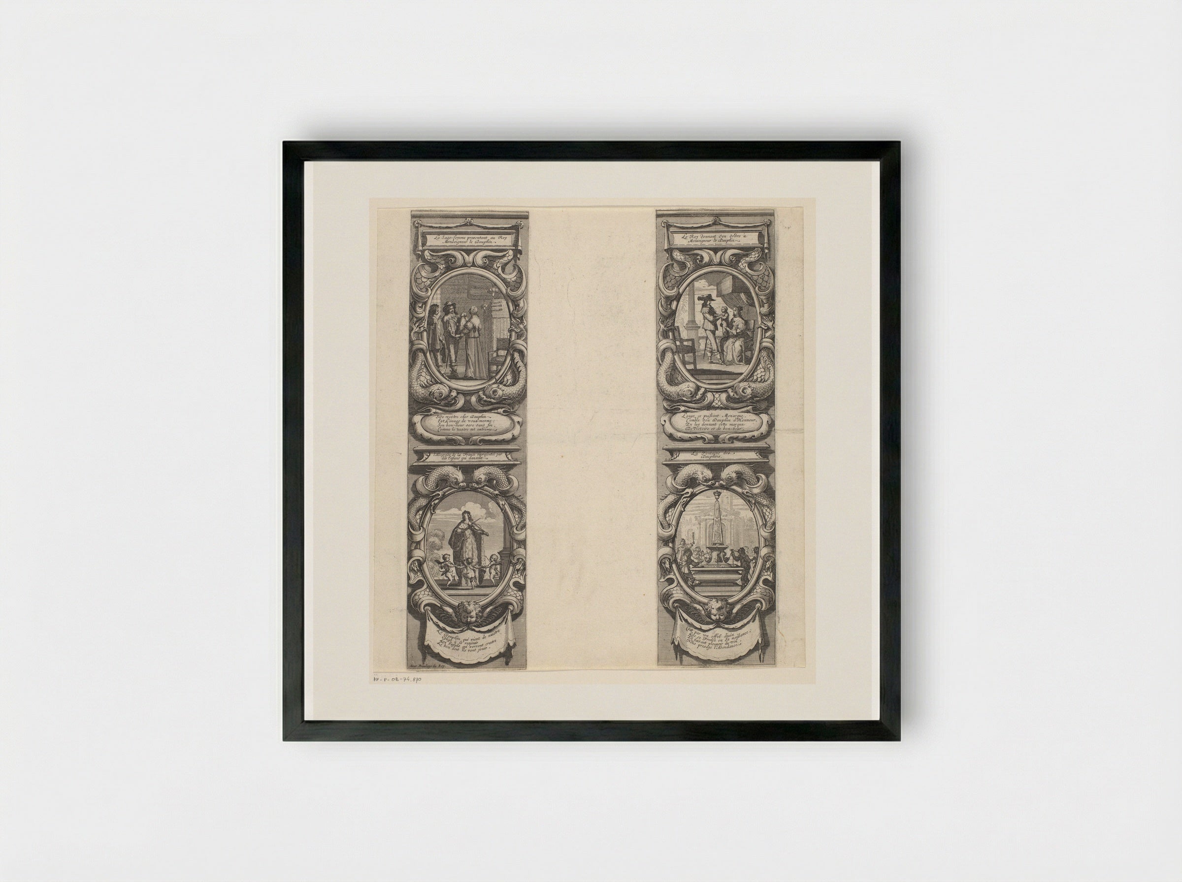 Medaillons met visornament randen met voorstellingen betreffende de Dauphin - Abraham Bosse - Framed Print Black