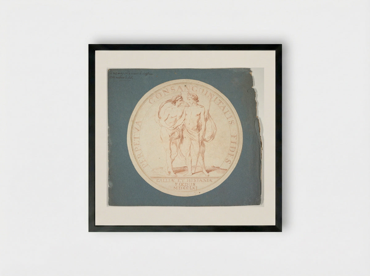 Medal Design, France and Spain: PERPETUA CONSANGUINITATIS FIDES - Louis-Claude Vassé - Framed Print Black