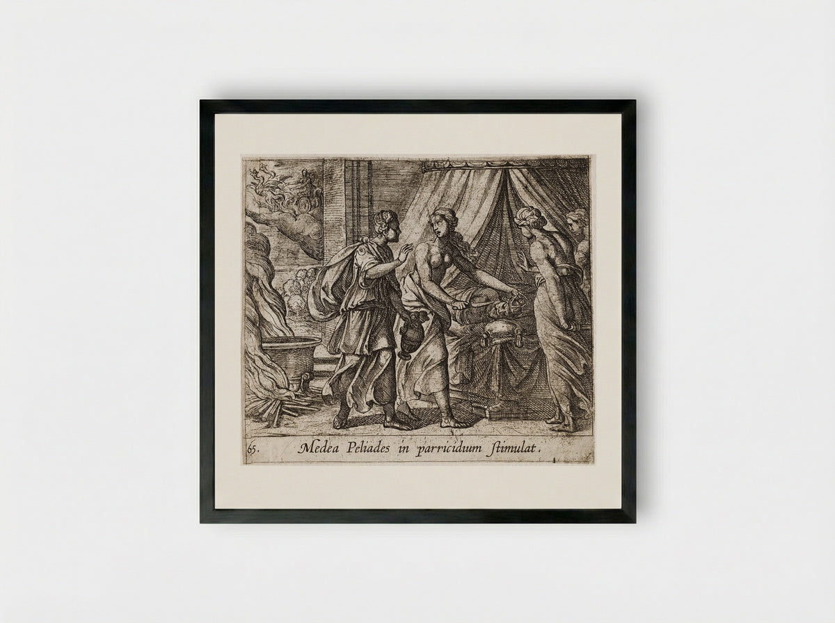 Medea Urging the Daughters of King Pelias to Murder their Father - Antonio Tempesta - Framed Print Black