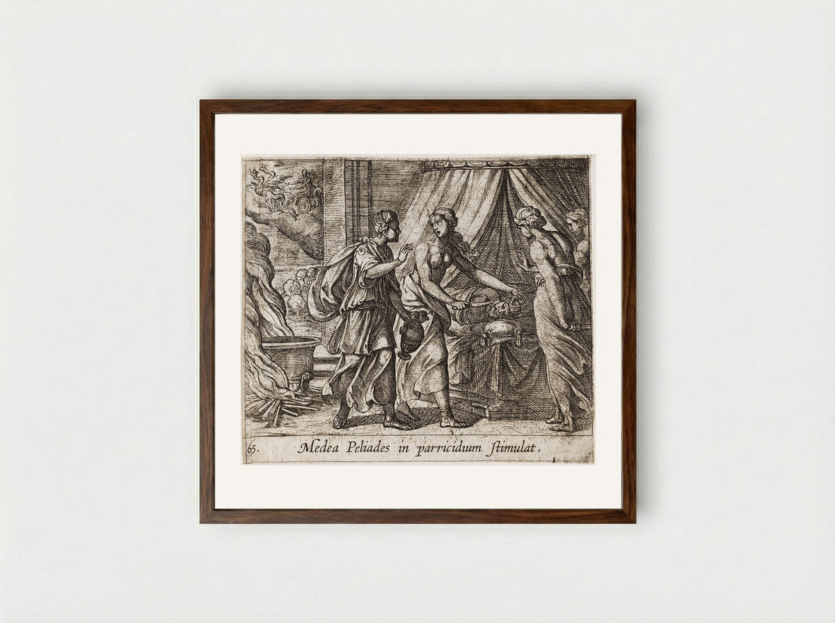 Medea Urging the Daughters of King Pelias to Murder their Father - Antonio Tempesta - Framed Print Dark Wood