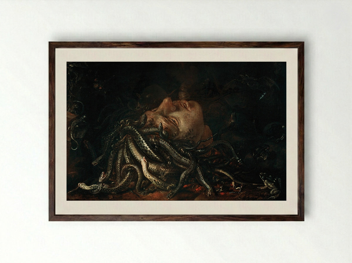 Medusa - Leonardo da Vinci - Framed Print Dark Wood