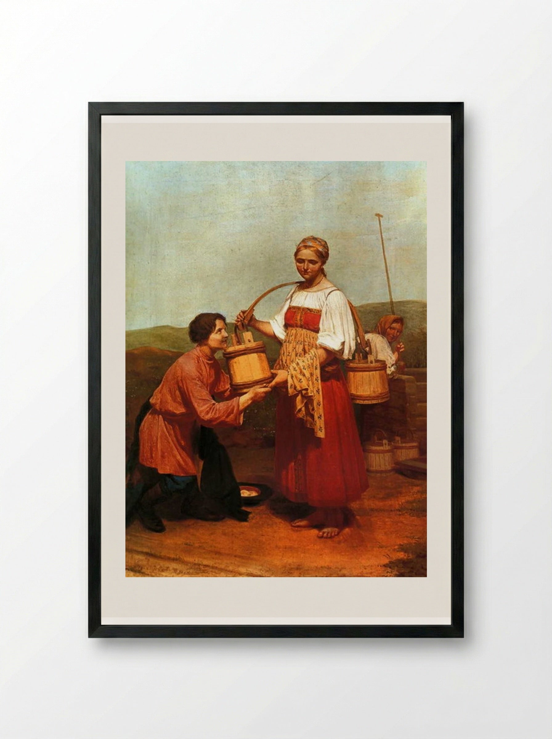 Meeting at the Well - Alexey Venetsianov - Framed Print Black