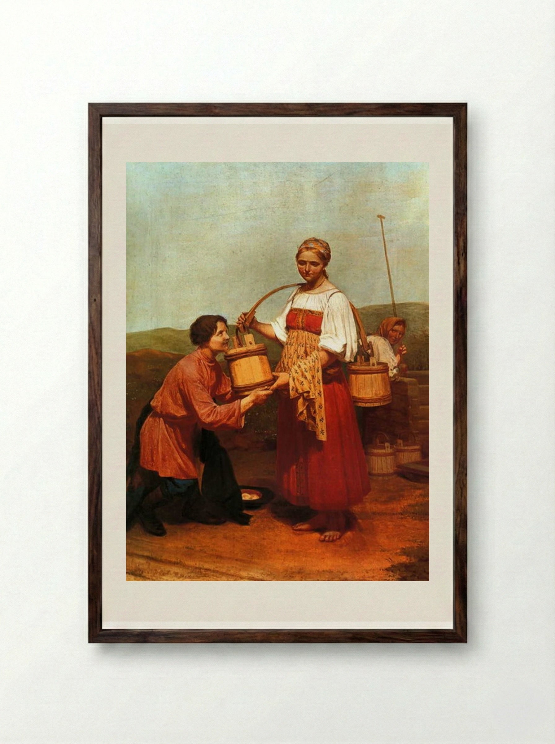 Meeting at the Well - Alexey Venetsianov - Framed Print Dark Wood