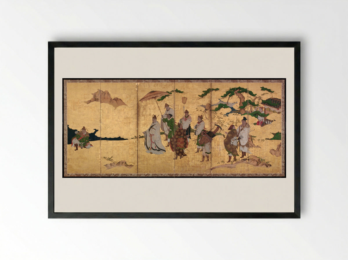 Meeting between Emperor Wen and Fisherman Lü Shang - Kano Takanobu - Framed Print Black