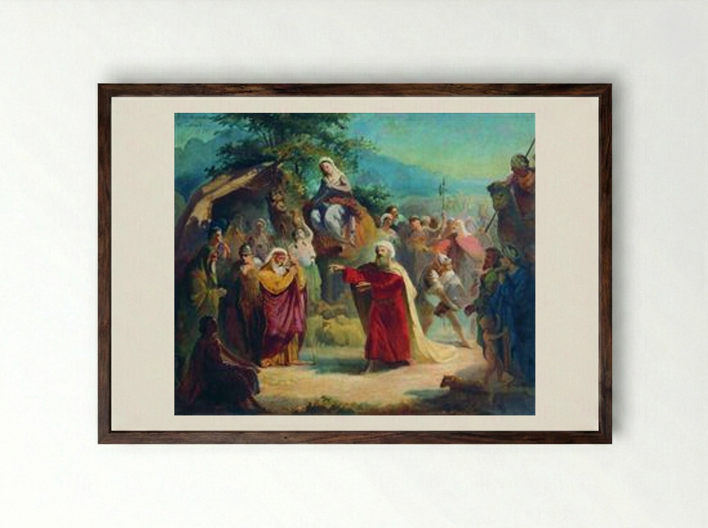Meeting of Isaac and Eleazar - Konstantin Makovsky - Framed Print Dark Wood