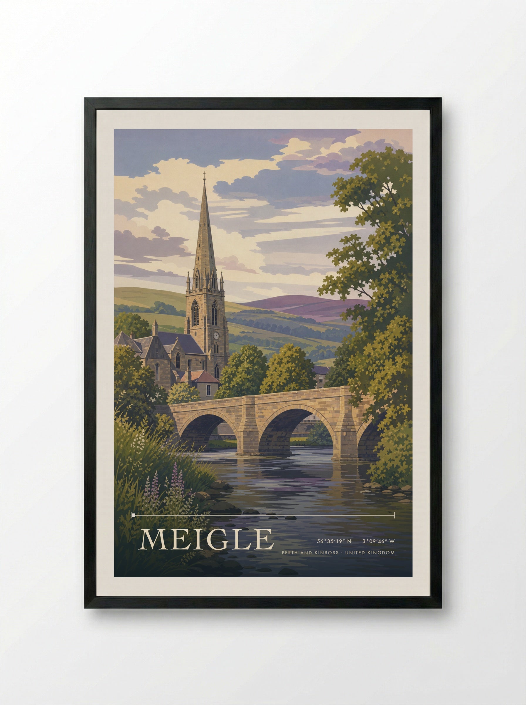 Meigle Perth and Kinross United Kingdom Travel Poster - Framed Print Black