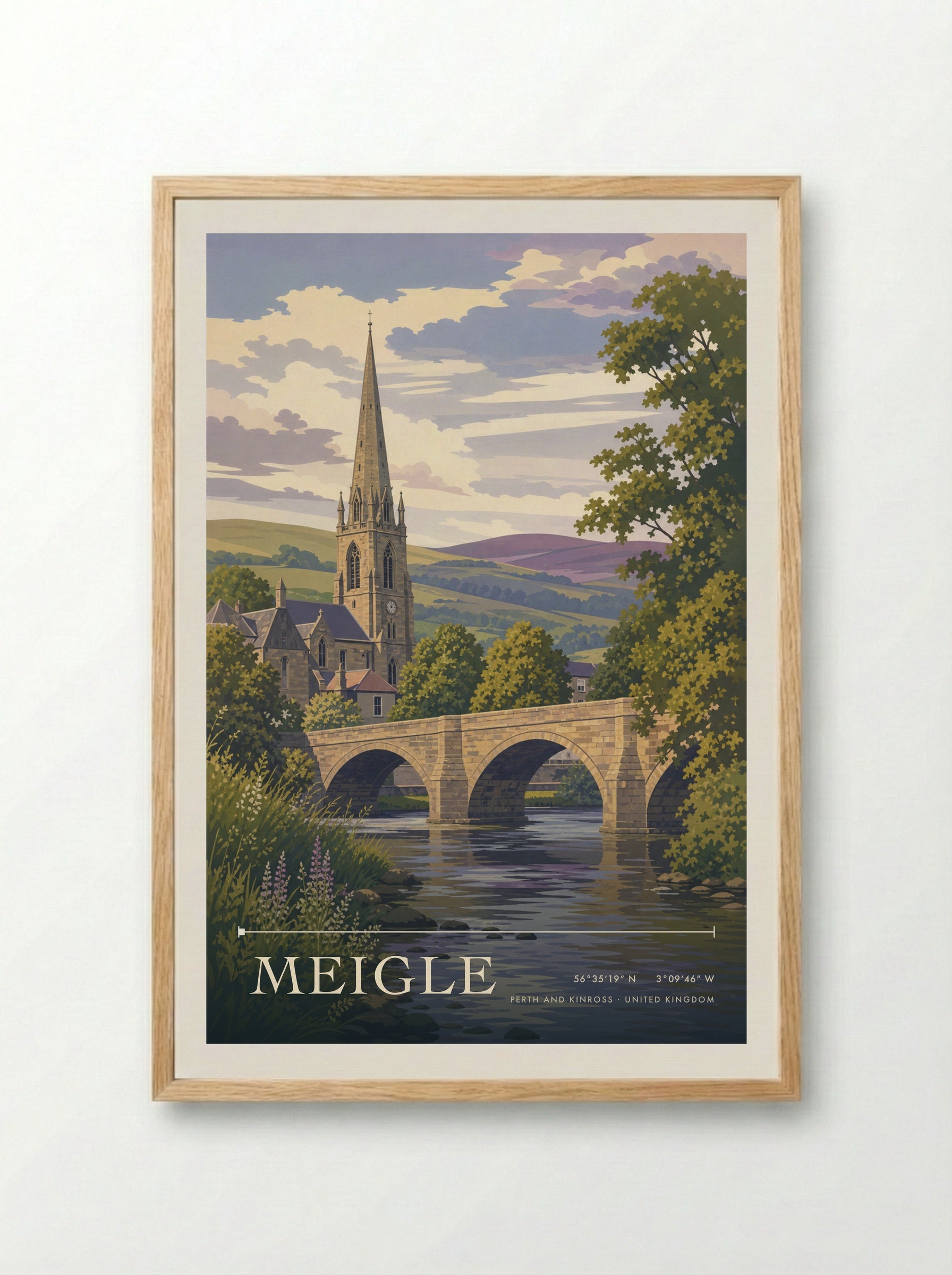 Meigle Perth and Kinross United Kingdom Travel Poster - Framed Print Wood
