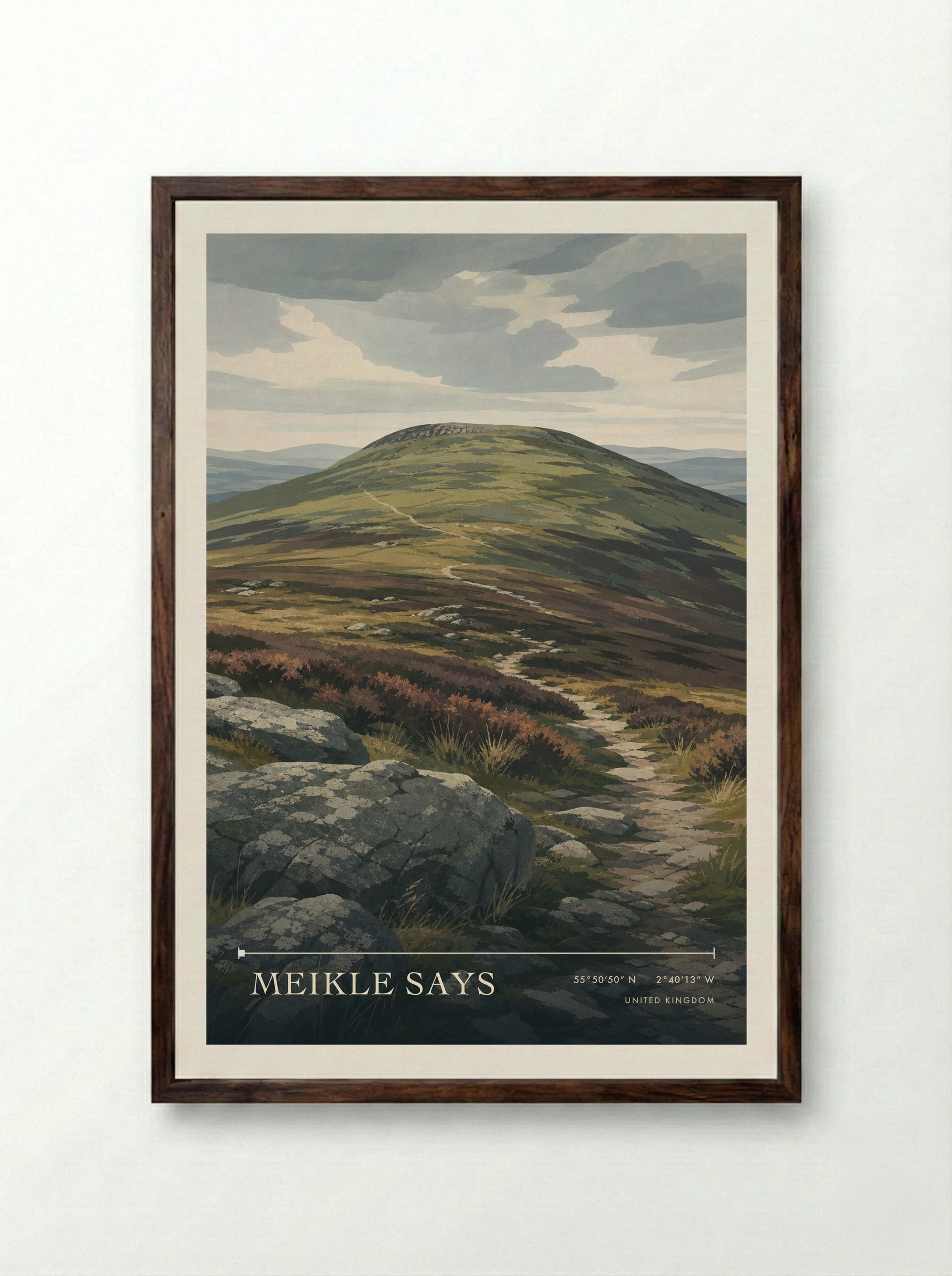 Meikle Says United Kingdom Travel Poster - Framed Print Dark Wood