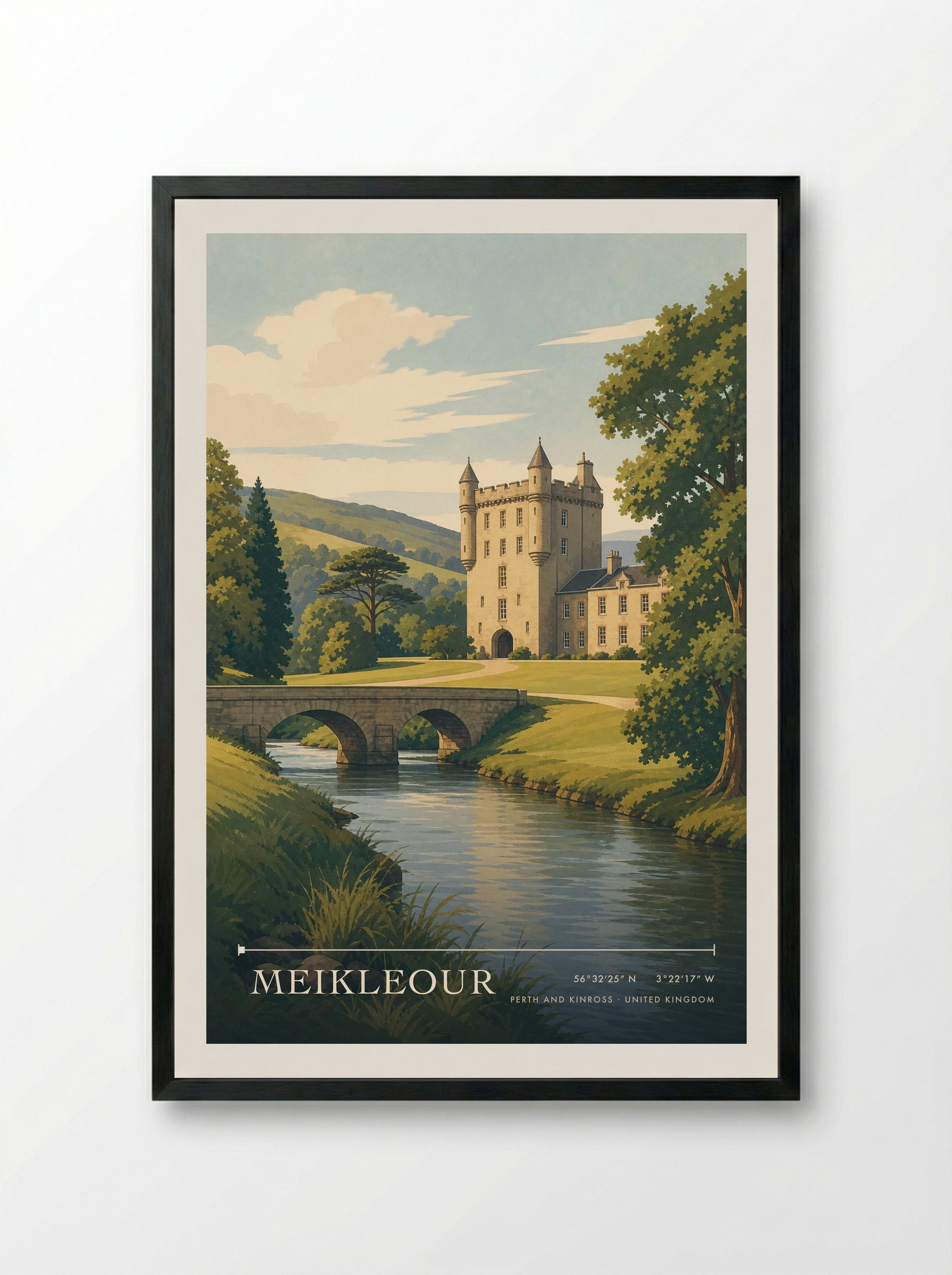Meikleour Perth and Kinross United Kingdom Travel Poster - Framed Print Black