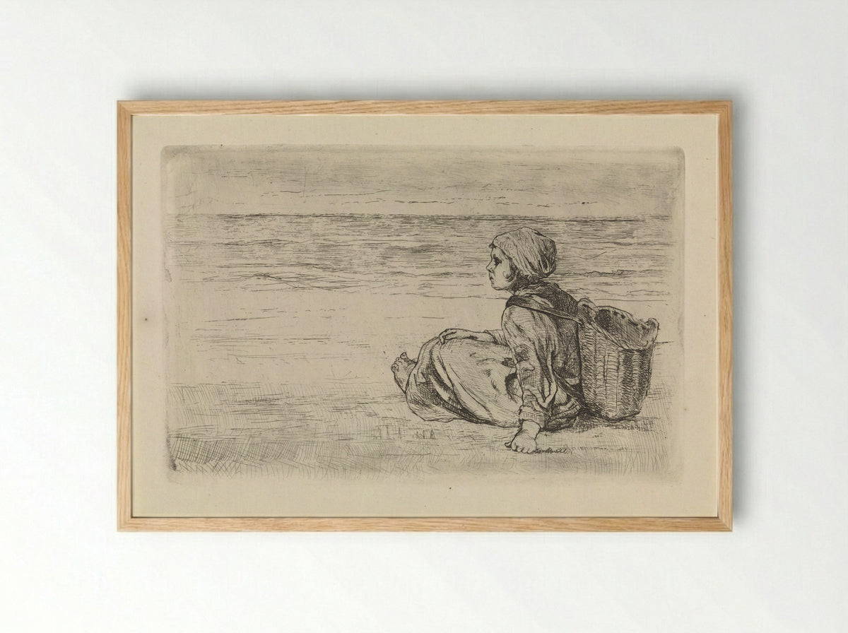 Meisje aan zee - Jozef Israëls - Framed Print Wood