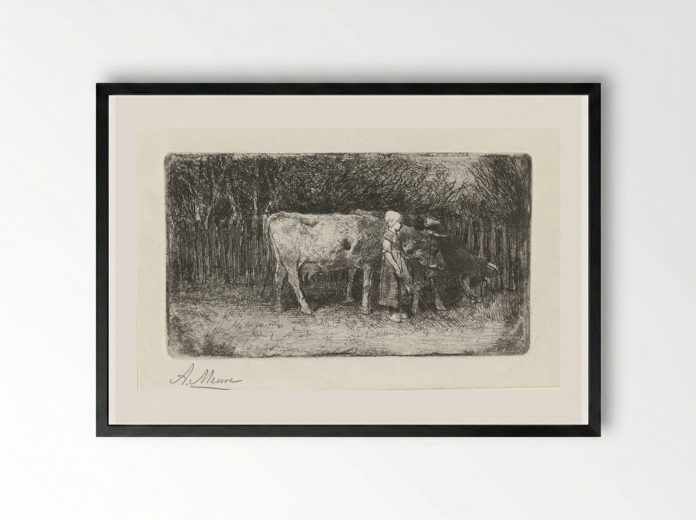 Meisje bij de koeien (Girl with Cows) - Anton Mauve - Framed Print Black