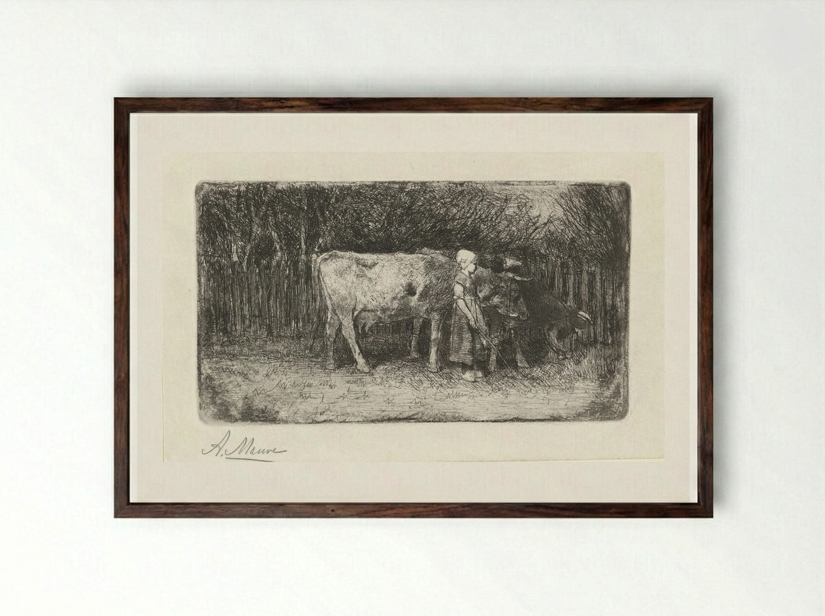 Meisje bij de koeien (Girl with Cows) - Anton Mauve - Framed Print Dark Wood