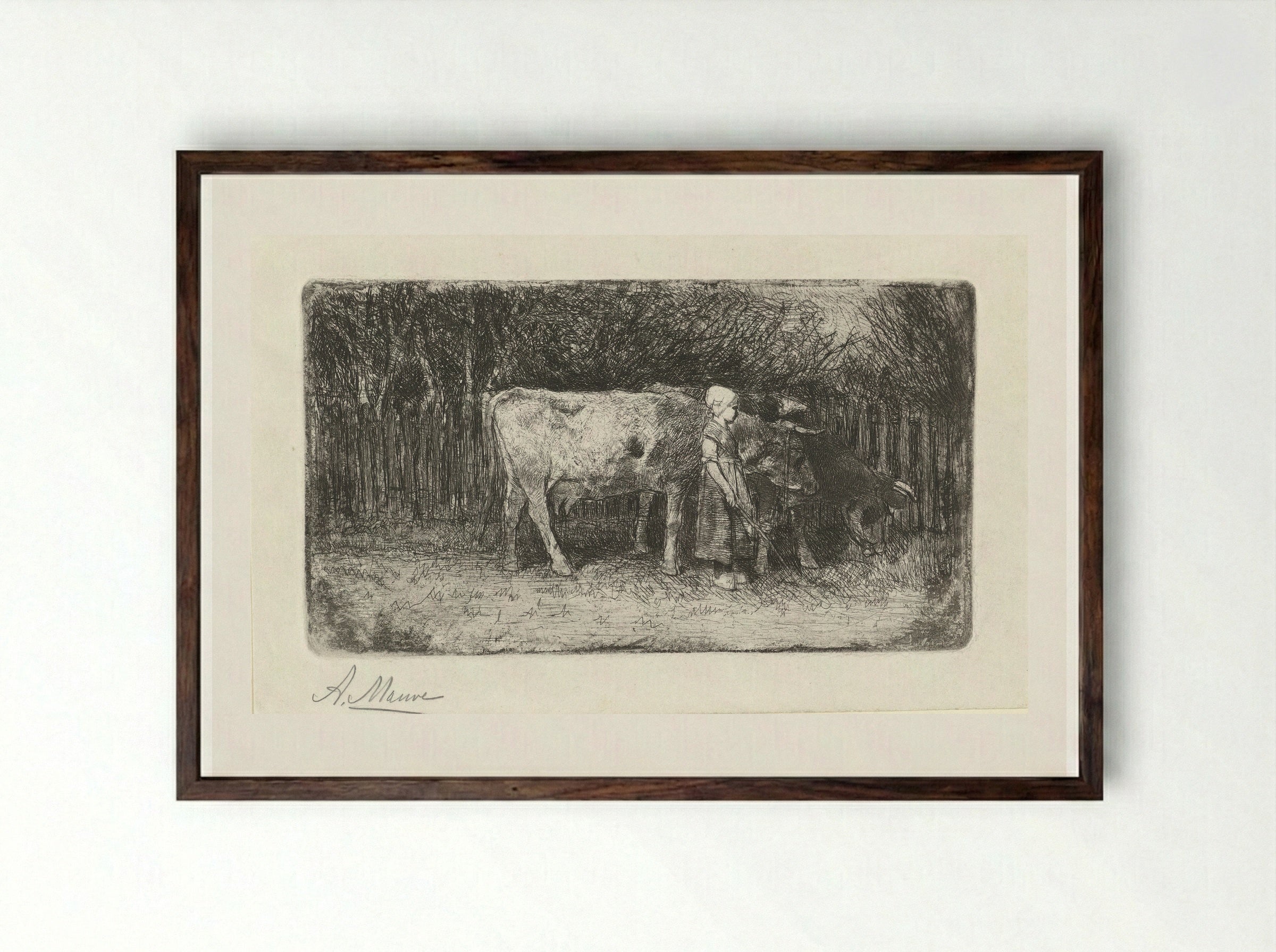 Meisje bij de koeien (Girl with Cows) - Anton Mauve - Framed Print Dark Wood