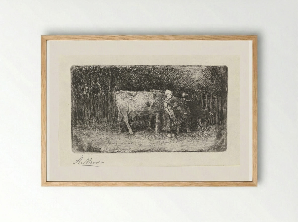 Meisje bij de koeien (Girl with Cows) - Anton Mauve - Framed Print Wood