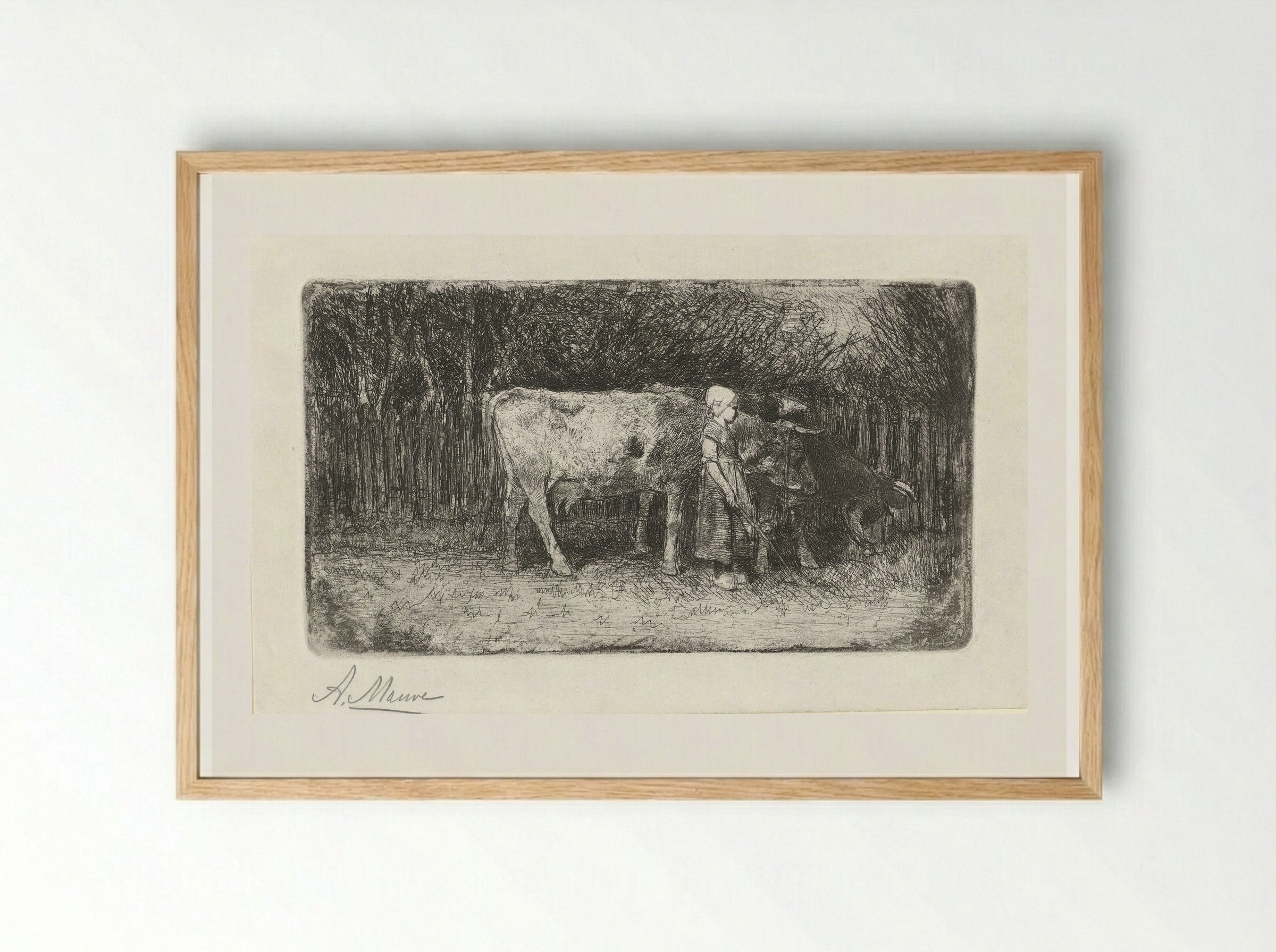 Meisje bij de koeien (Girl with Cows) - Anton Mauve - Framed Print Wood