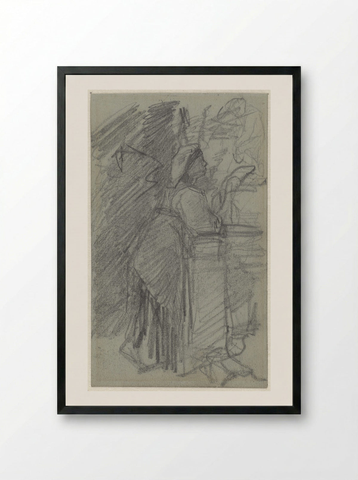 Meisje, leunend op een balustrade - Jacob Maris - Framed Print Black