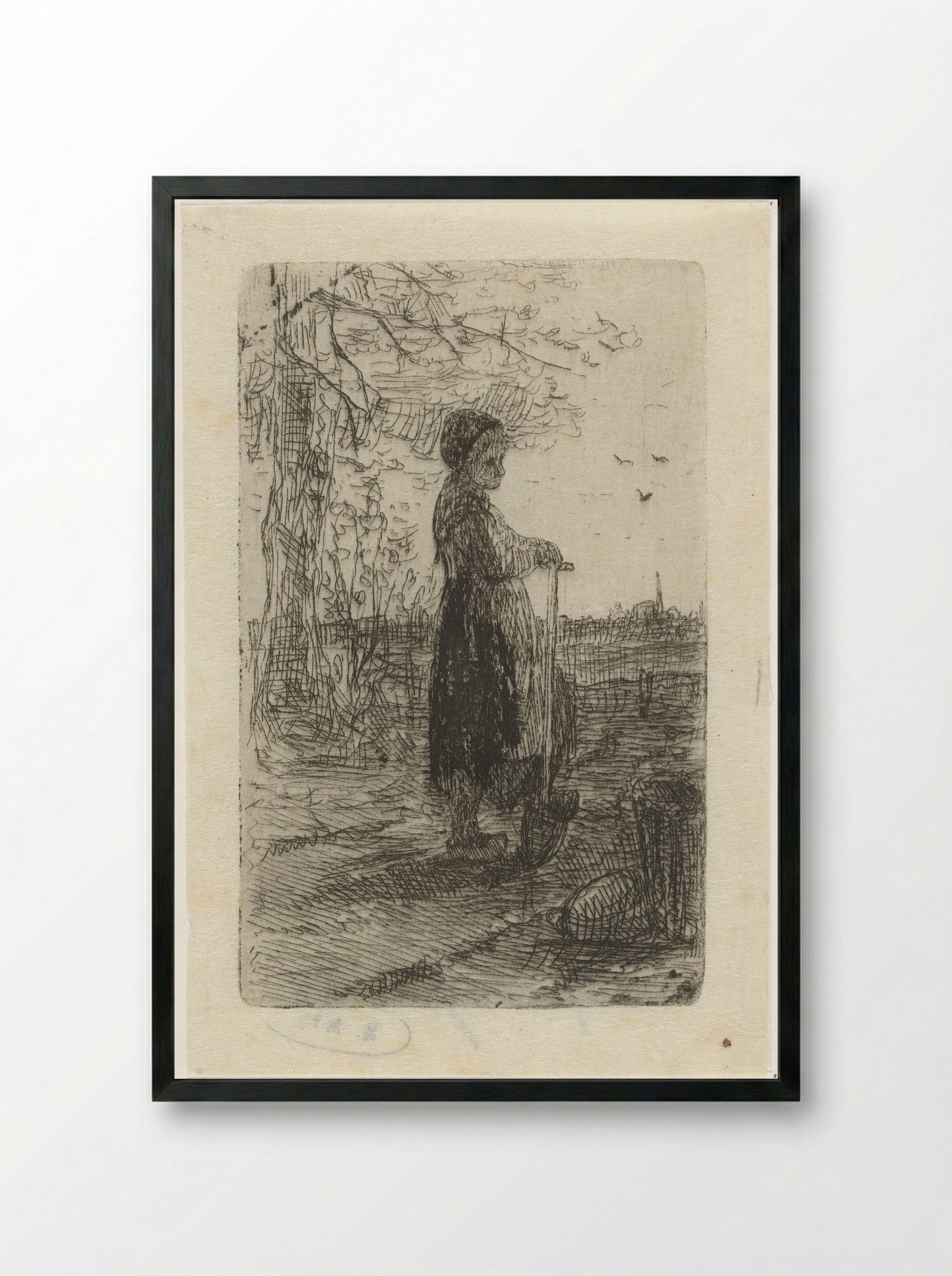Meisje leunend op een schop - Jozef Israëls - Framed Print Black